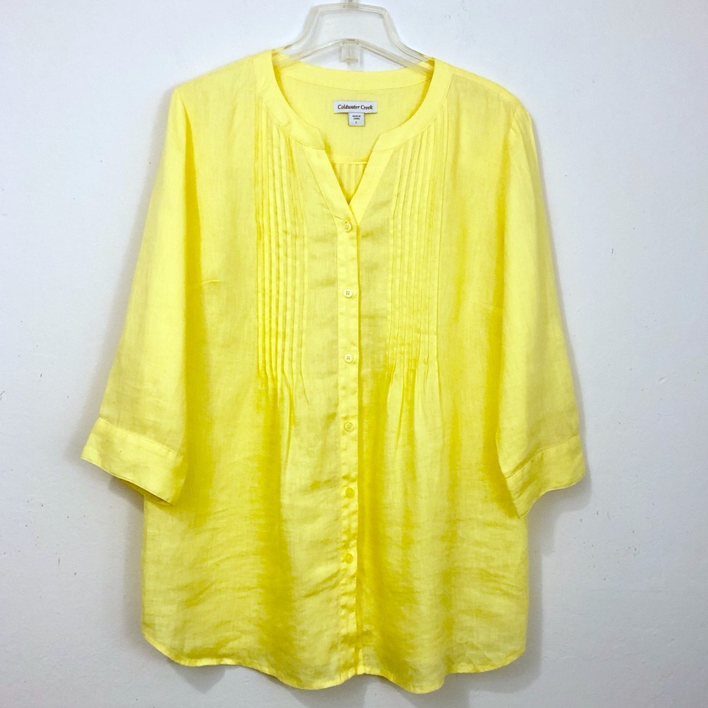 Coldwater Creek Bright Yellow Pintuck Button-Front Tunic